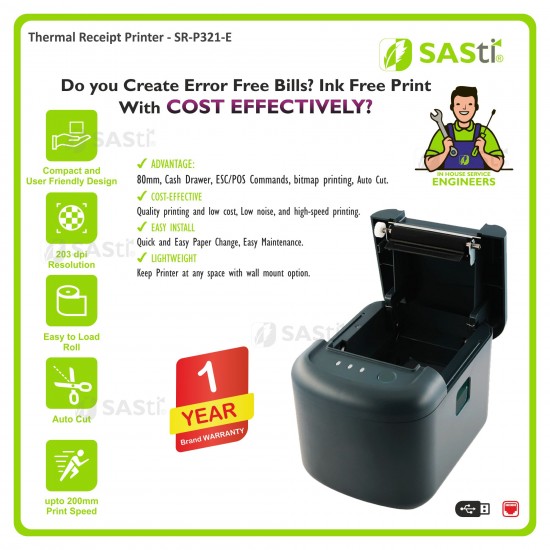 SASti Thermal Receipt Printer - Table Top [USB+LAN]SR-P321-E